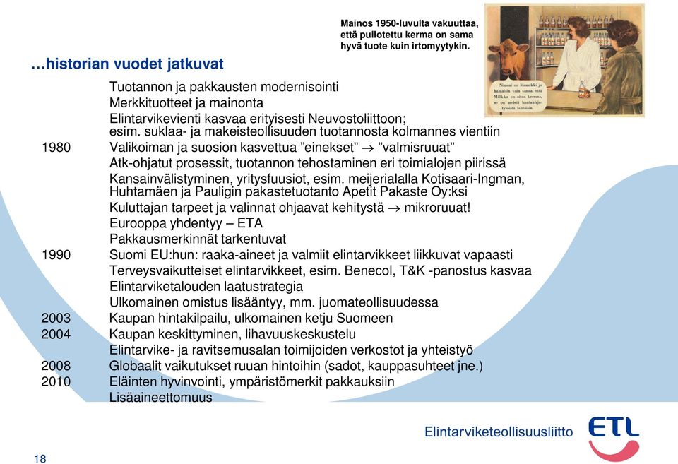 suklaa- ja makeisteollisuuden tuotannosta kolmannes vientiin 980 Valikoiman ja suosion kasvettua einekset valmisruuat Atk-ohjatut prosessit, tuotannon tehostaminen eri toimialojen piirissä