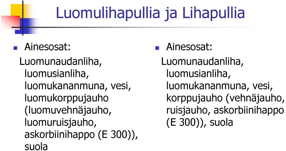 askorbiinihappo (E 300)), suola Ainesosat: Luomunaudanliha, luomusianliha,