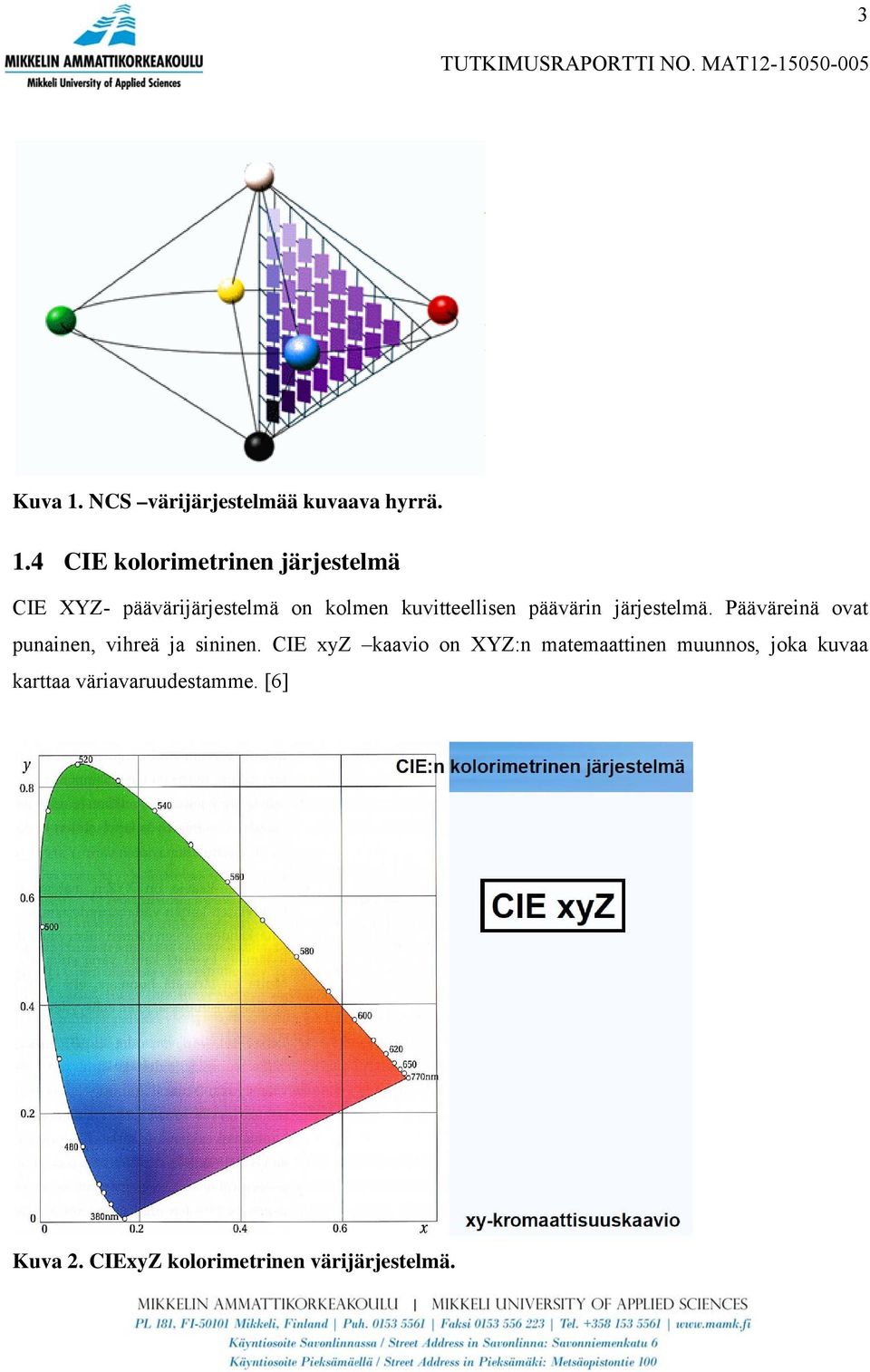 4 CIE kolorimetrinen järjestelmä CIE XYZ- päävärijärjestelmä on kolmen