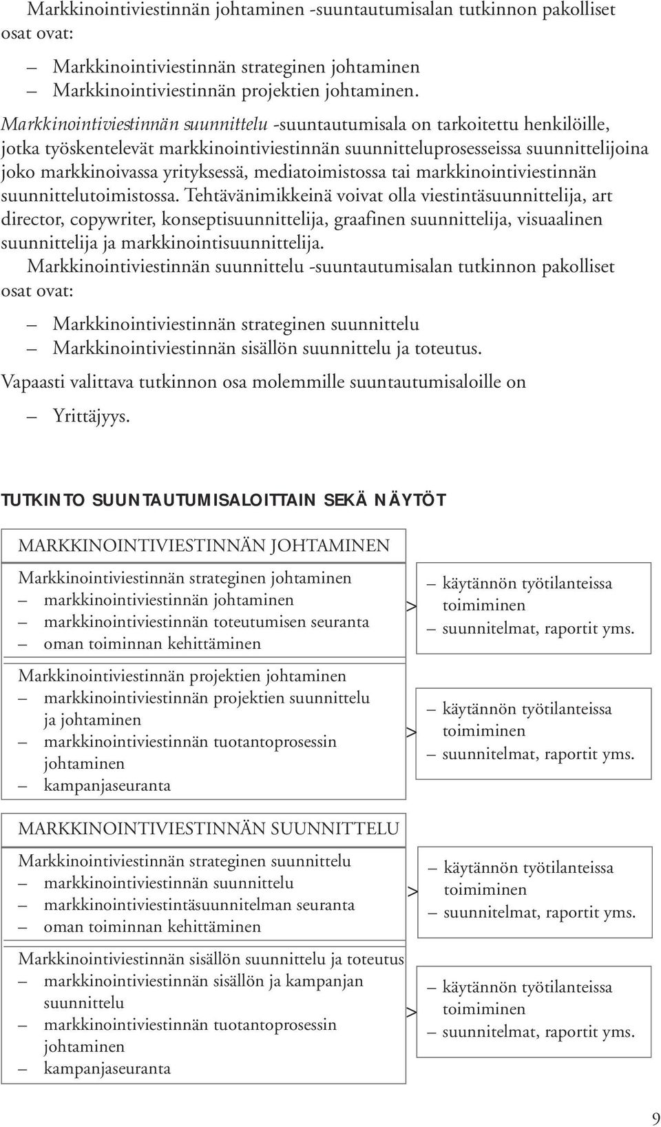 mediatoimistossa tai markkinointiviestinnän suunnittelutoimistossa.