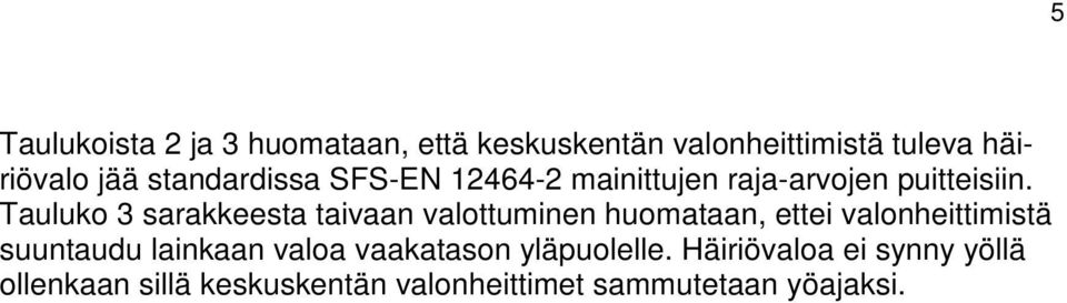 Tauluko 3 sarakkeesta taivaan valottuminen huomataan, ettei valonheittimistä suuntaudu