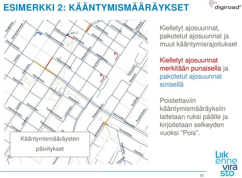 pakotetut ajosuunnat sinisellä Kääntymismääräysten päivitykset Poistettaviin