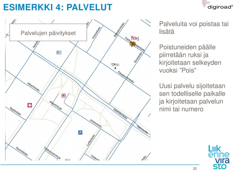 kirjoitetaan selkeyden vuoksi Pois Uusi palvelu sijoitetaan