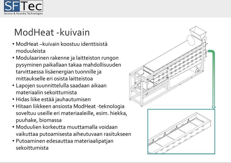 sekoittumista Hidas liike estää jauhautumisen Hitaan liikkeen ansiosta ModHeat -teknologia soveltuu useille eri materiaaleille, esim.