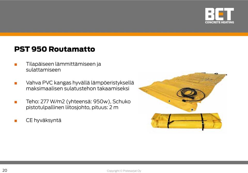 sulatustehon takaamiseksi Teho: 277 W/m2 (yhteensä: 950w), Schuko