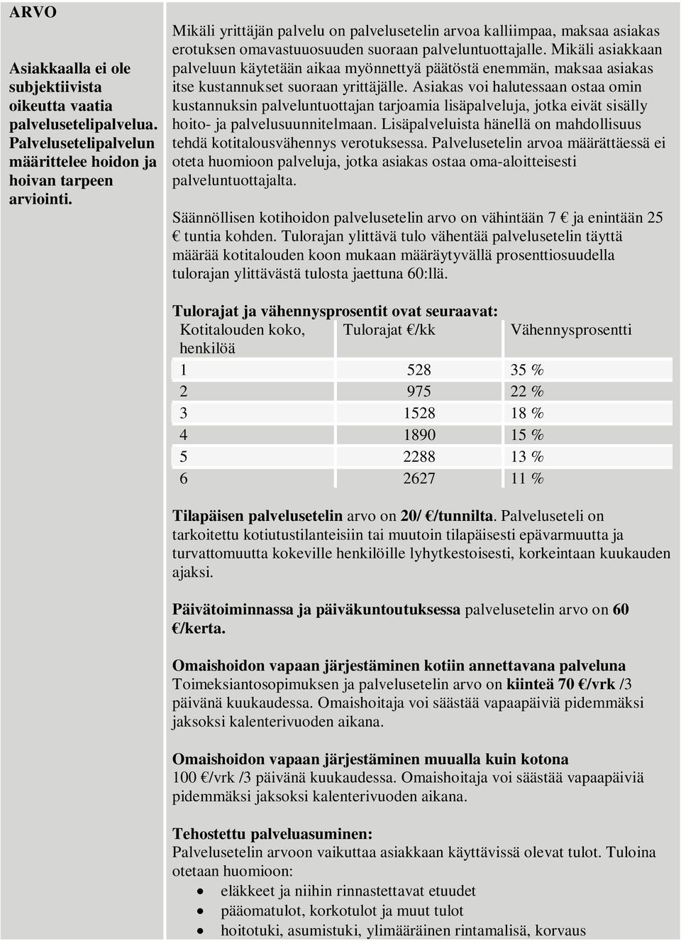Mikäli asiakkaan palveluun käytetään aikaa myönnettyä päätöstä enemmän, maksaa asiakas itse kustannukset suoraan yrittäjälle.