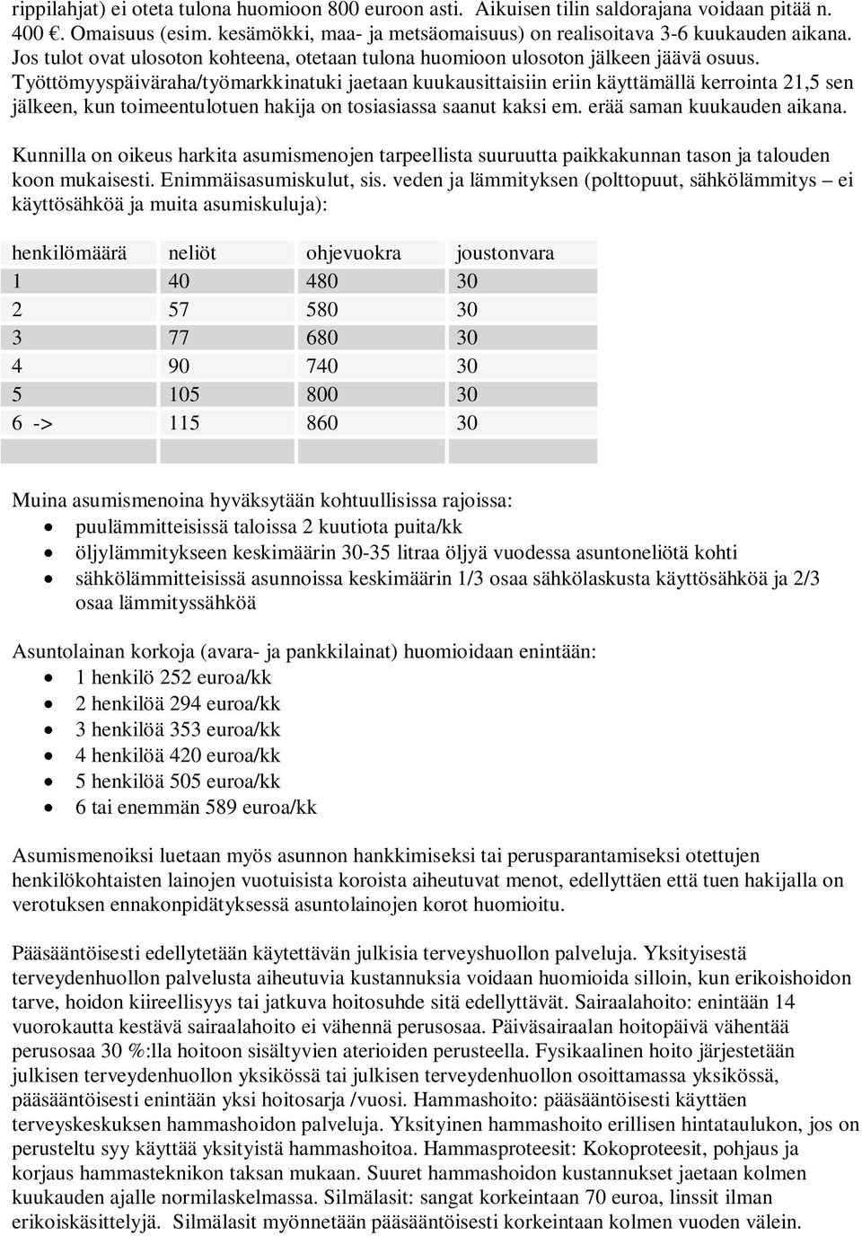 Työttömyyspäiväraha/työmarkkinatuki jaetaan kuukausittaisiin eriin käyttämällä kerrointa 21,5 sen jälkeen, kun toimeentulotuen hakija on tosiasiassa saanut kaksi em. erää saman kuukauden aikana.