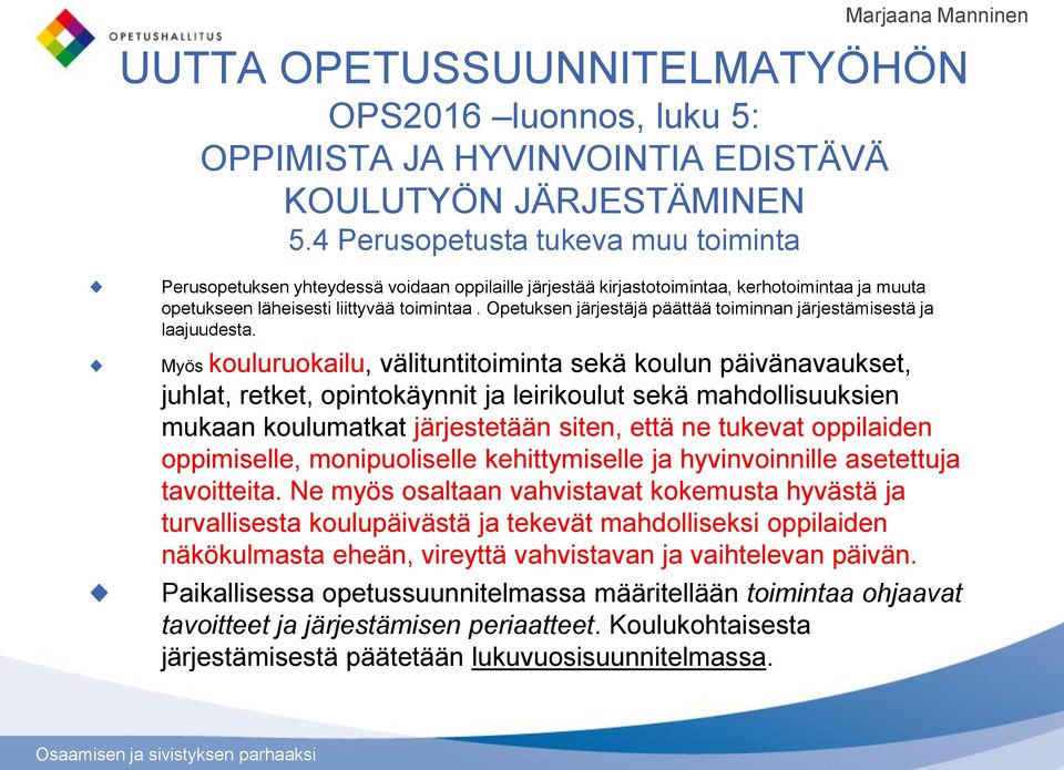 Opetuksen järjestäjä päättää toiminnan järjestämisestä ja laajuudesta.