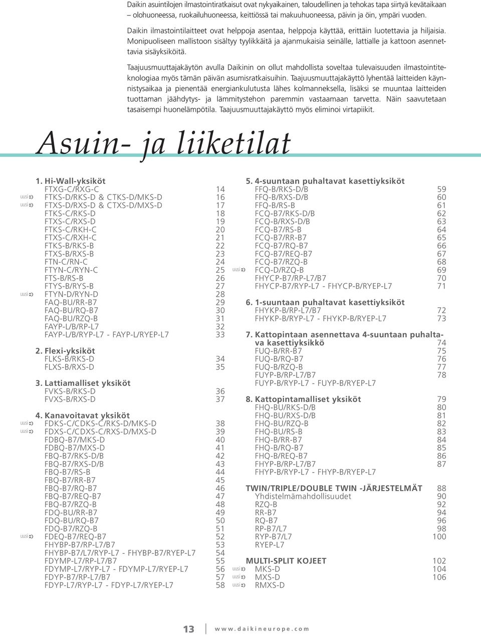 Monipuoliseen mallistoon sisältyy tyylikkäitä ja ajanmukaisia seinälle, lattialle ja kattoon asennettavia sisäyksiköitä.