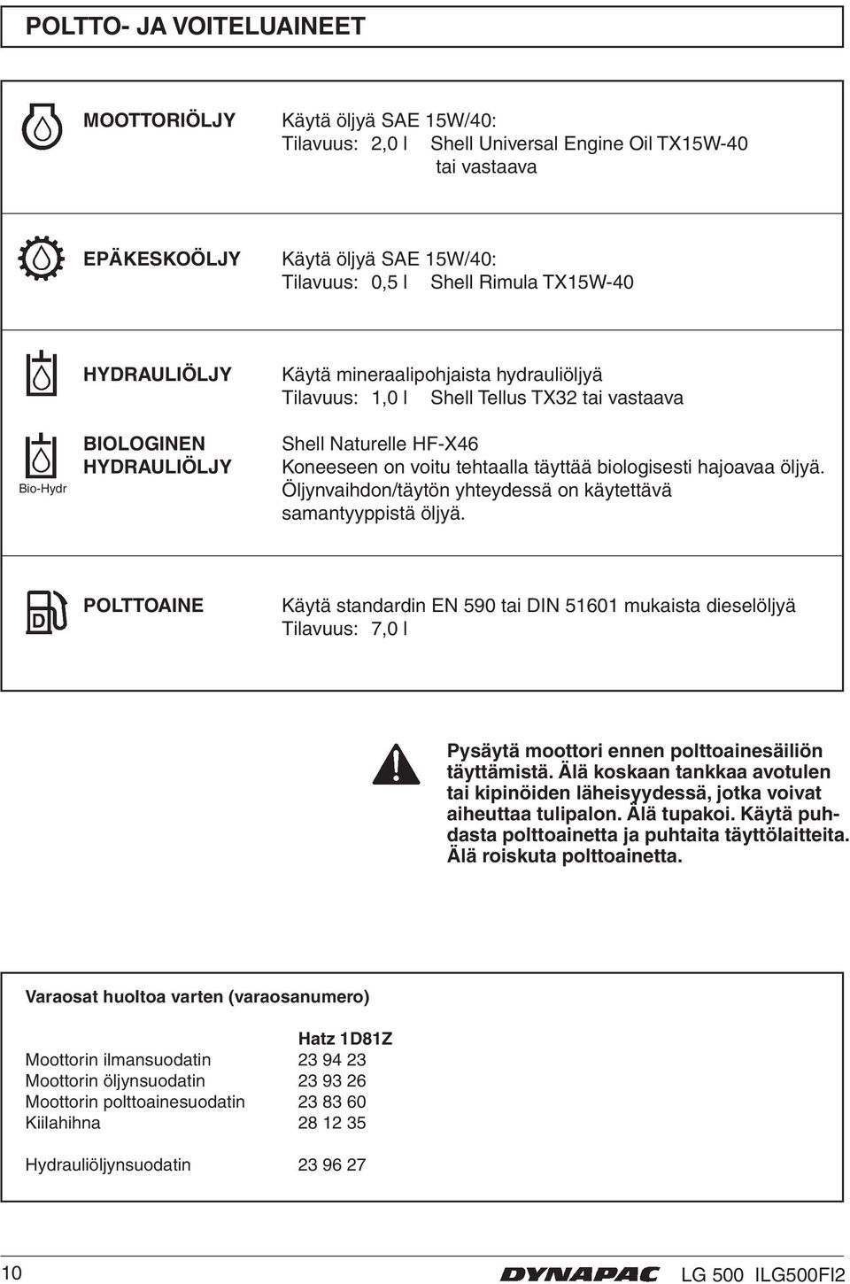 täyttää biologisesti hajoavaa öljyä. Öljynvaihdon/täytön yhteydessä on käytettävä samantyyppistä öljyä.