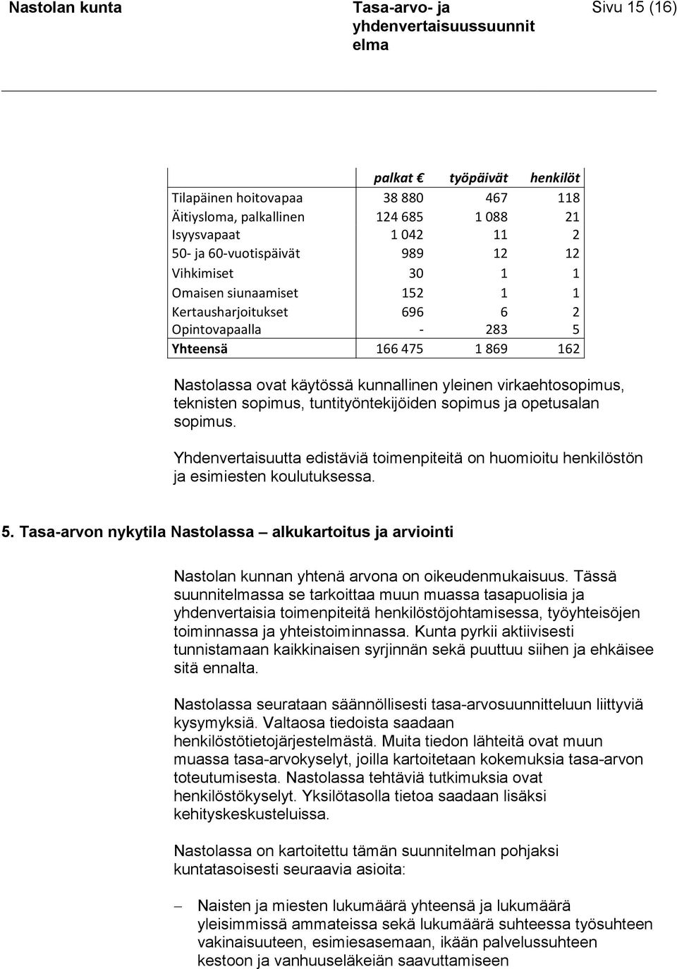 sopimus ja opetusalan sopimus. Yhdenvertaisuutta edistäviä toimenpiteitä on huomioitu henkilöstön ja esimiesten koulutuksessa. 5.