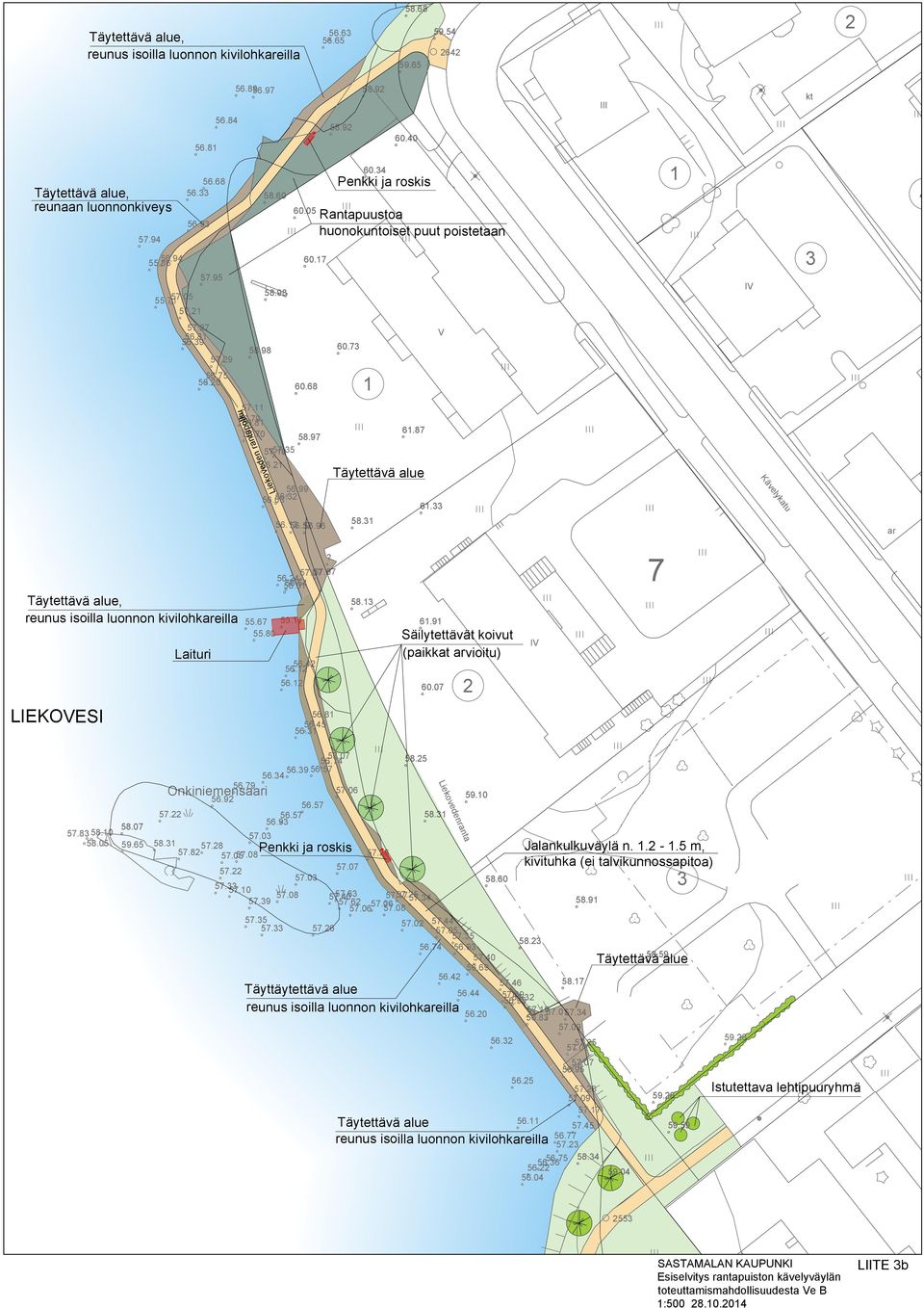 68 1 57.11 56.79 56.81 56.70 Liekoveden rantapolku 57.35 57.10 56.21 56.99 56.32 56.03 58.97 61.87 Täytettävä alue 61.33 Kävelykatu 56.13 56.52 56.96 58.