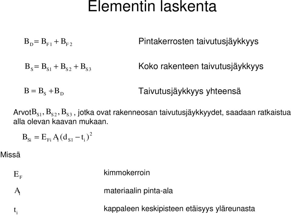 rakenneosan tavutusjäykkyydet, saadaan ratkastua alla olevan kaavan mukaan.