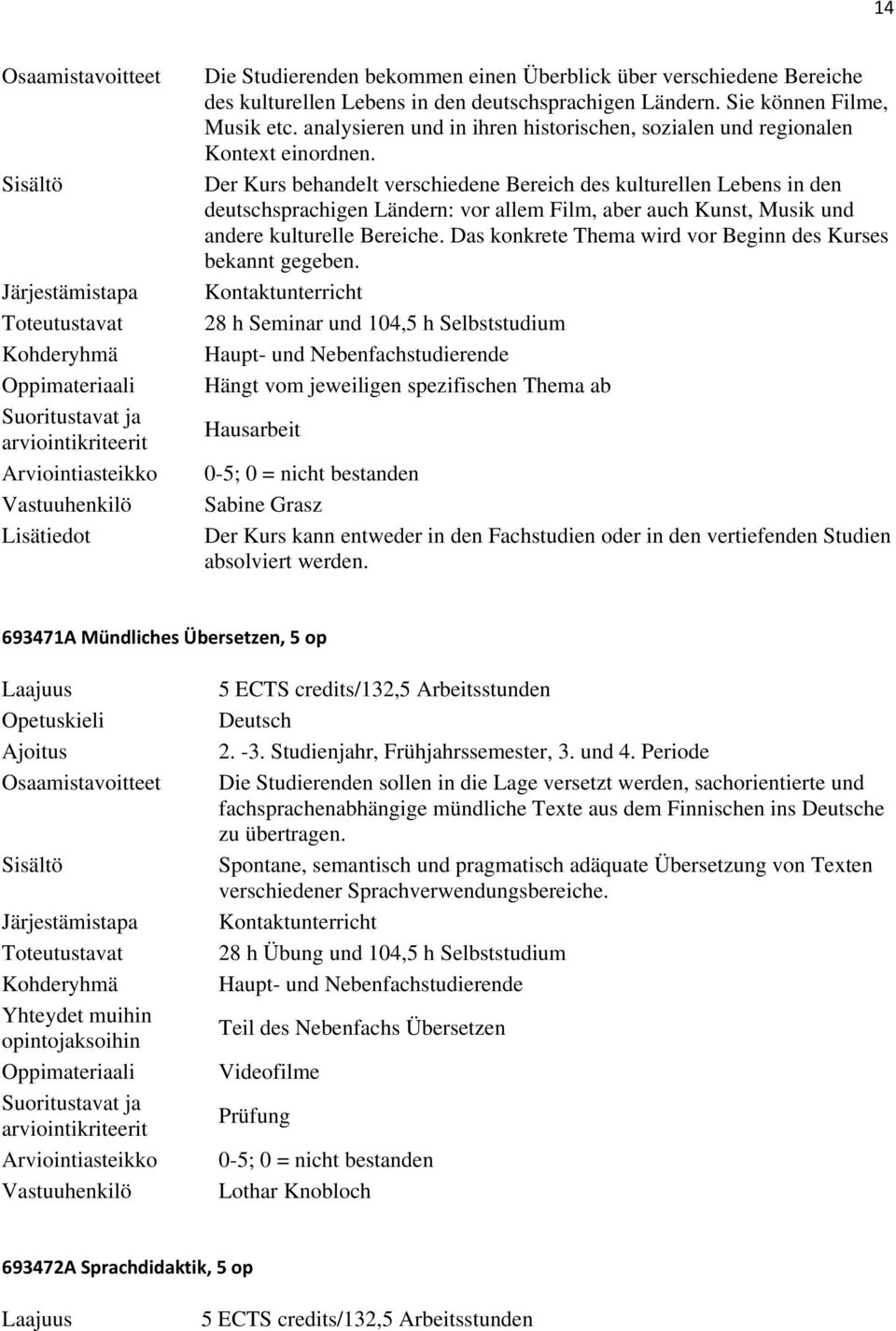 Der Kurs behandelt verschiedene Bereich des kulturellen Lebens in den deutschsprachigen Ländern: vor allem Film, aber auch Kunst, Musik und andere kulturelle Bereiche.