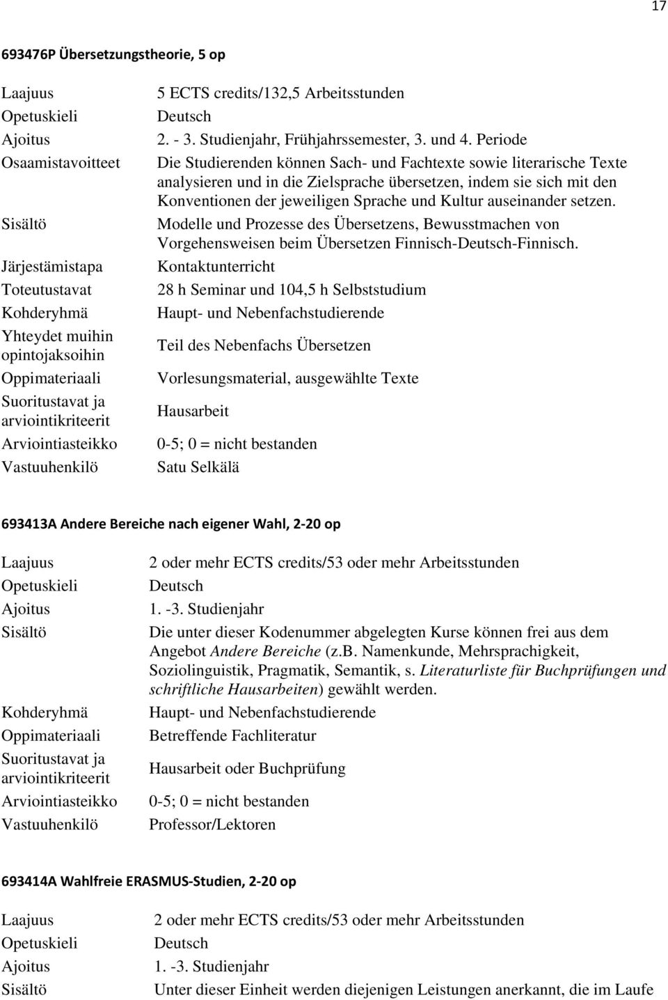 auseinander setzen. Modelle und Prozesse des Übersetzens, Bewusstmachen von Vorgehensweisen beim Übersetzen Finnisch--Finnisch.