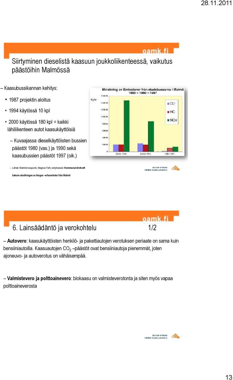 ) Lähde: Malmön kaupunki, Magnus Fahl, esityksessä: Kommunal drivkraft bakom utrullningen av biogas erfarenheter från Malmö 6.