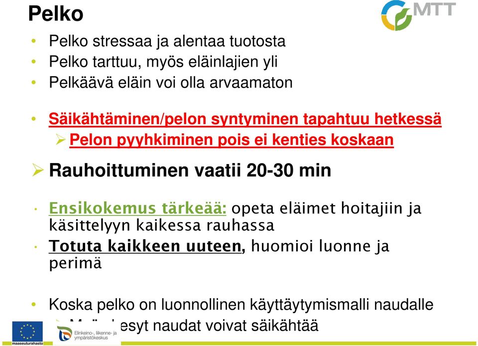 20-30 min Ensikokemus tärkeää: opeta eläimet hoitajiin ja käsittelyyn kaikessa rauhassa Totuta kaikkeen uuteen,