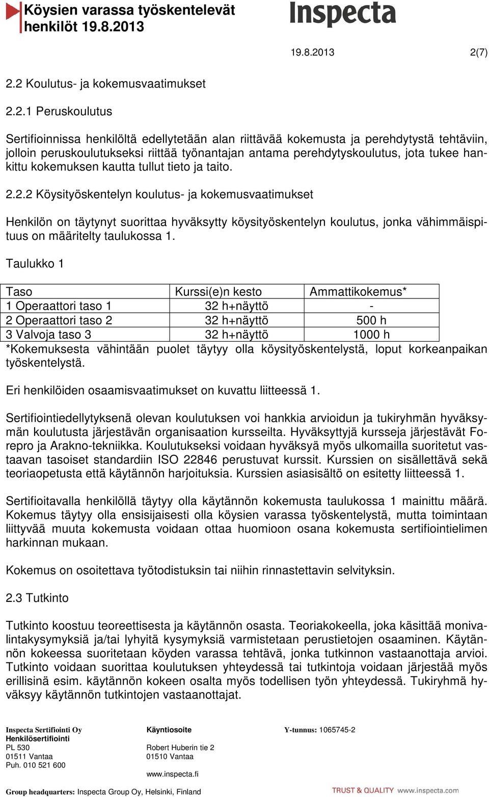 työnantajan antama perehdytyskoulutus, jota tukee hankittu kokemuksen kautta tullut tieto ja taito. 2.