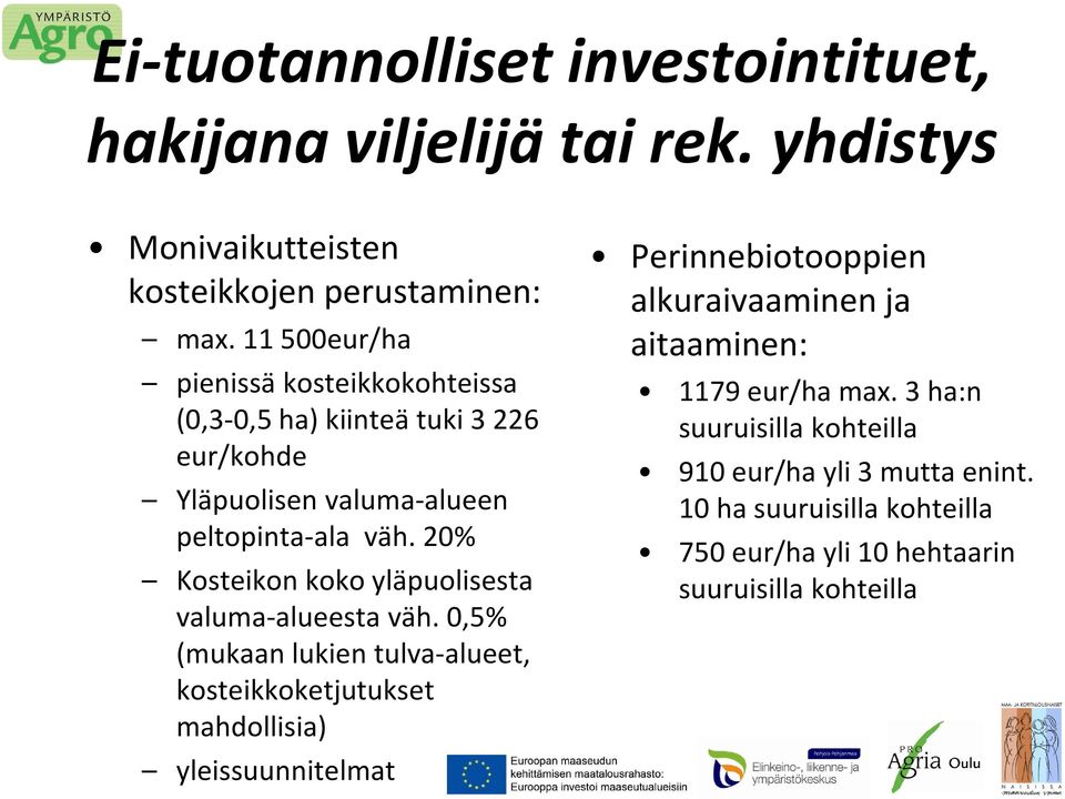 20% Kosteikon koko yläpuolisesta valuma-alueesta väh.