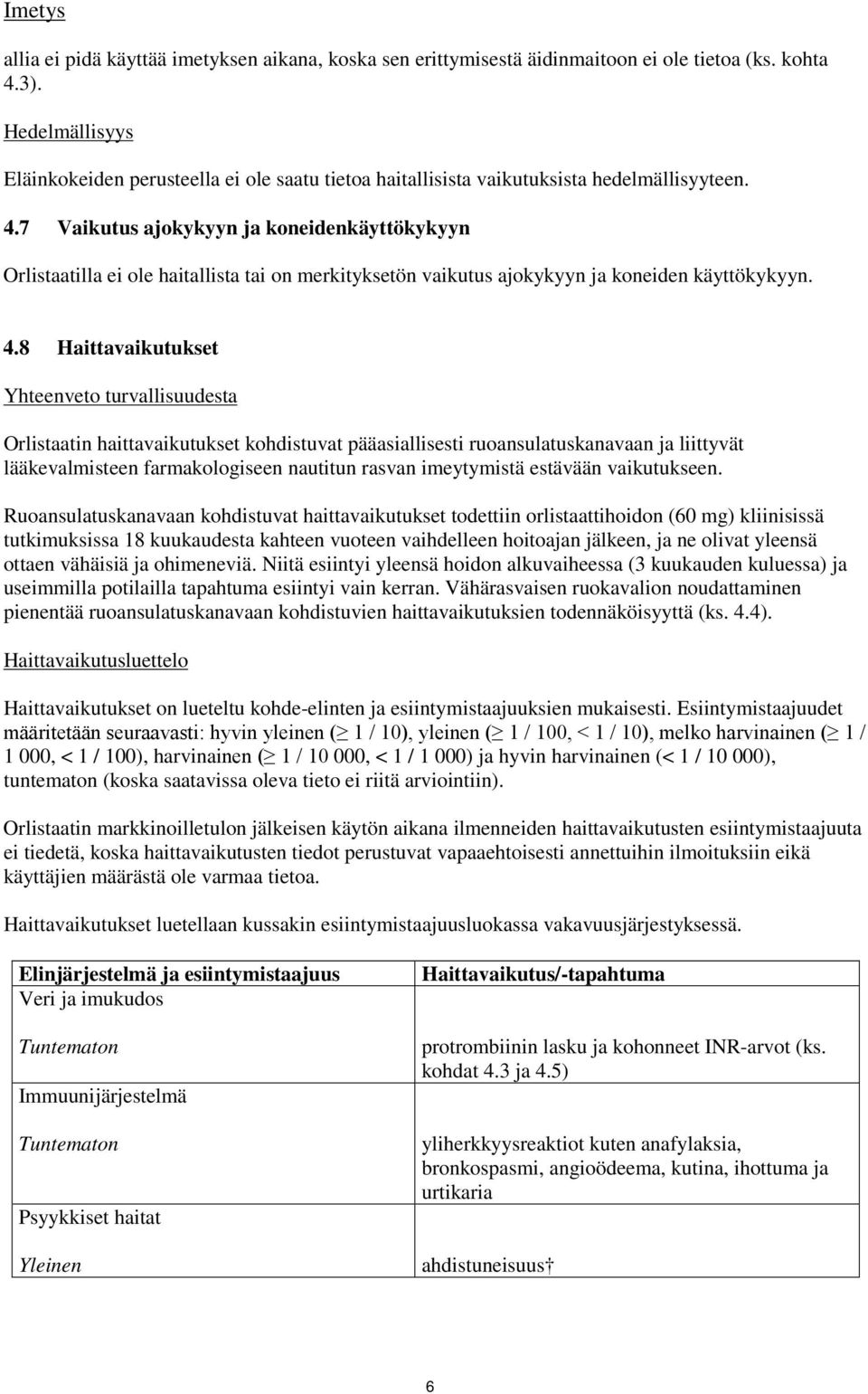 7 Vaikutus ajokykyyn ja koneidenkäyttökykyyn Orlistaatilla ei ole haitallista tai on merkityksetön vaikutus ajokykyyn ja koneiden käyttökykyyn. 4.