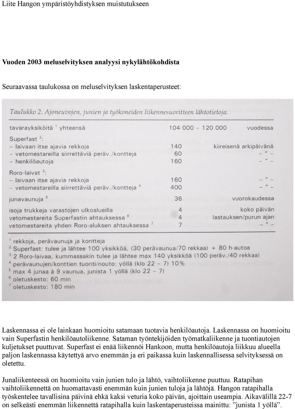 Superfast ei enää liikennöi Hankoon, mutta henkilöautoja liikkuu alueella paljon laskennassa käytettyä arvo enemmän ja eri paikassa kuin laskennallisessa selvityksessä on oletettu.