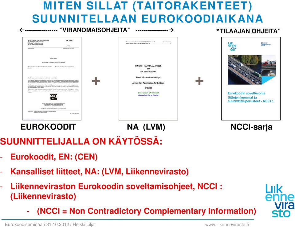 Eurokoodit, EN: (CEN) - Kansalliset liitteet, NA: (LVM, Liikennevirasto) - Liikenneviraston