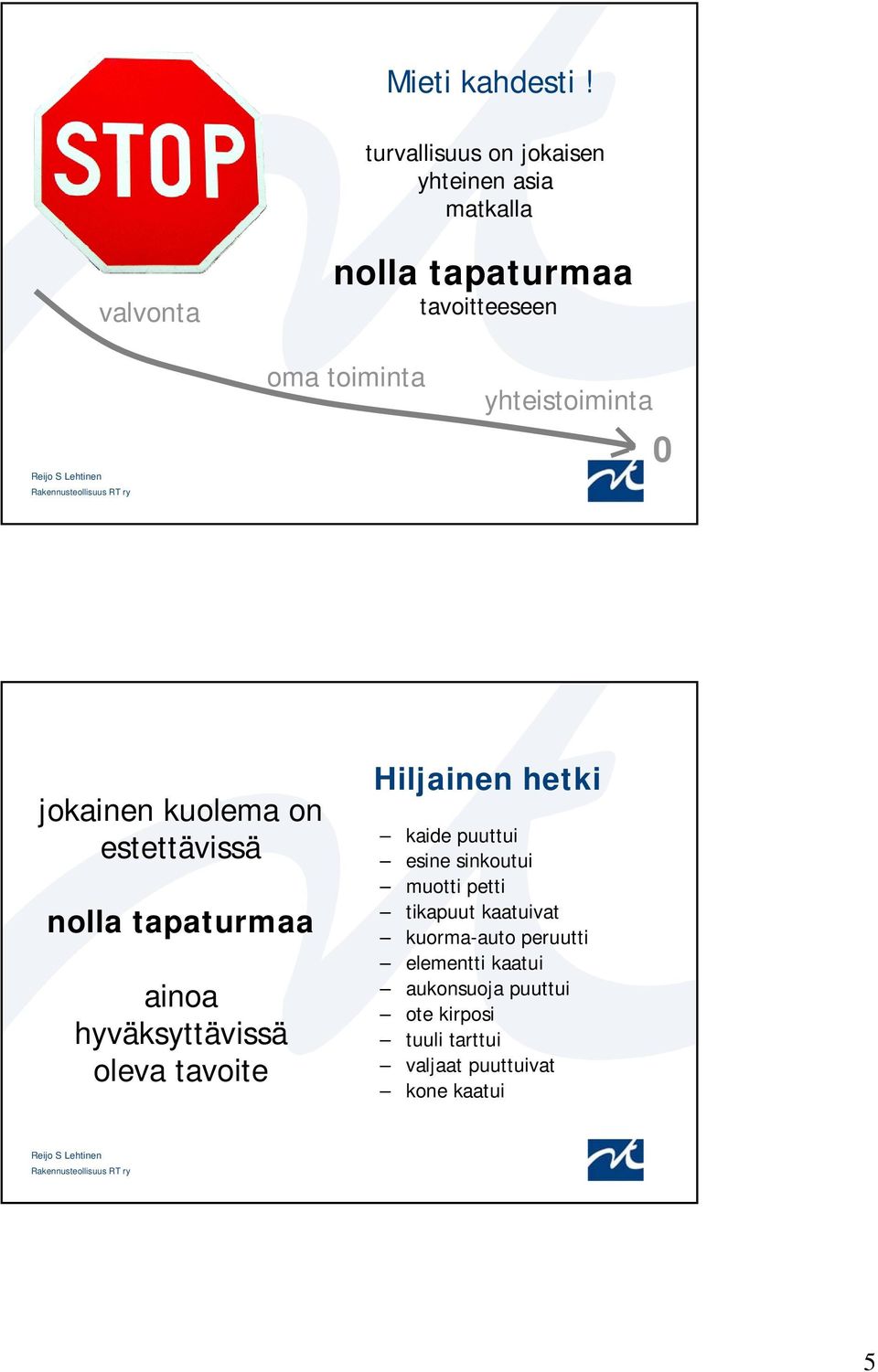 yhteistoiminta 0 jokainen kuolema on estettävissä nolla tapaturmaa ainoa hyväksyttävissä oleva tavoite