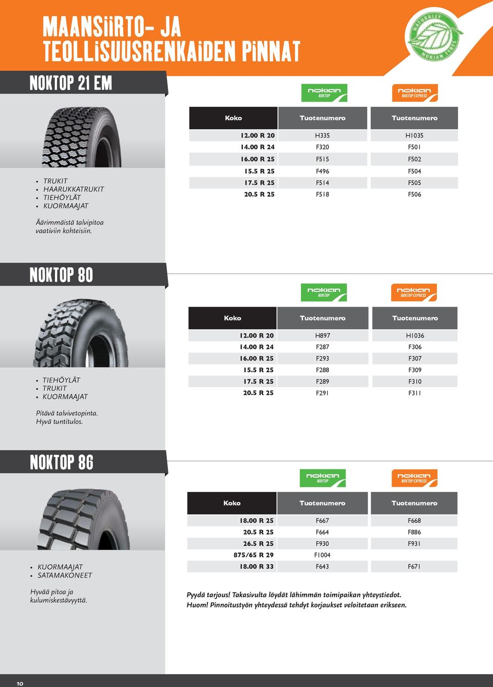 5 R 25 F930 F931 875/65 R 29 F1004 18.00 R 33 F643 TRUKIT HAARUKKATRUKIT TIEHÖYLÄT KUORMAAJAT Äärimmäistä talvipitoa vaativiin kohteisiin.