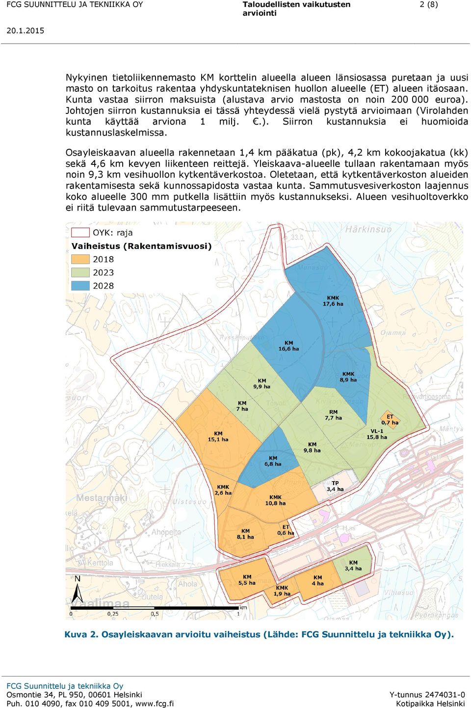 Osayleiskaavan alueella rakennetaan 1,4 km pääkatua (pk), 4,2 km kokoojakatua (kk) sekä 4,6 km kevyen liikenteen reittejä.