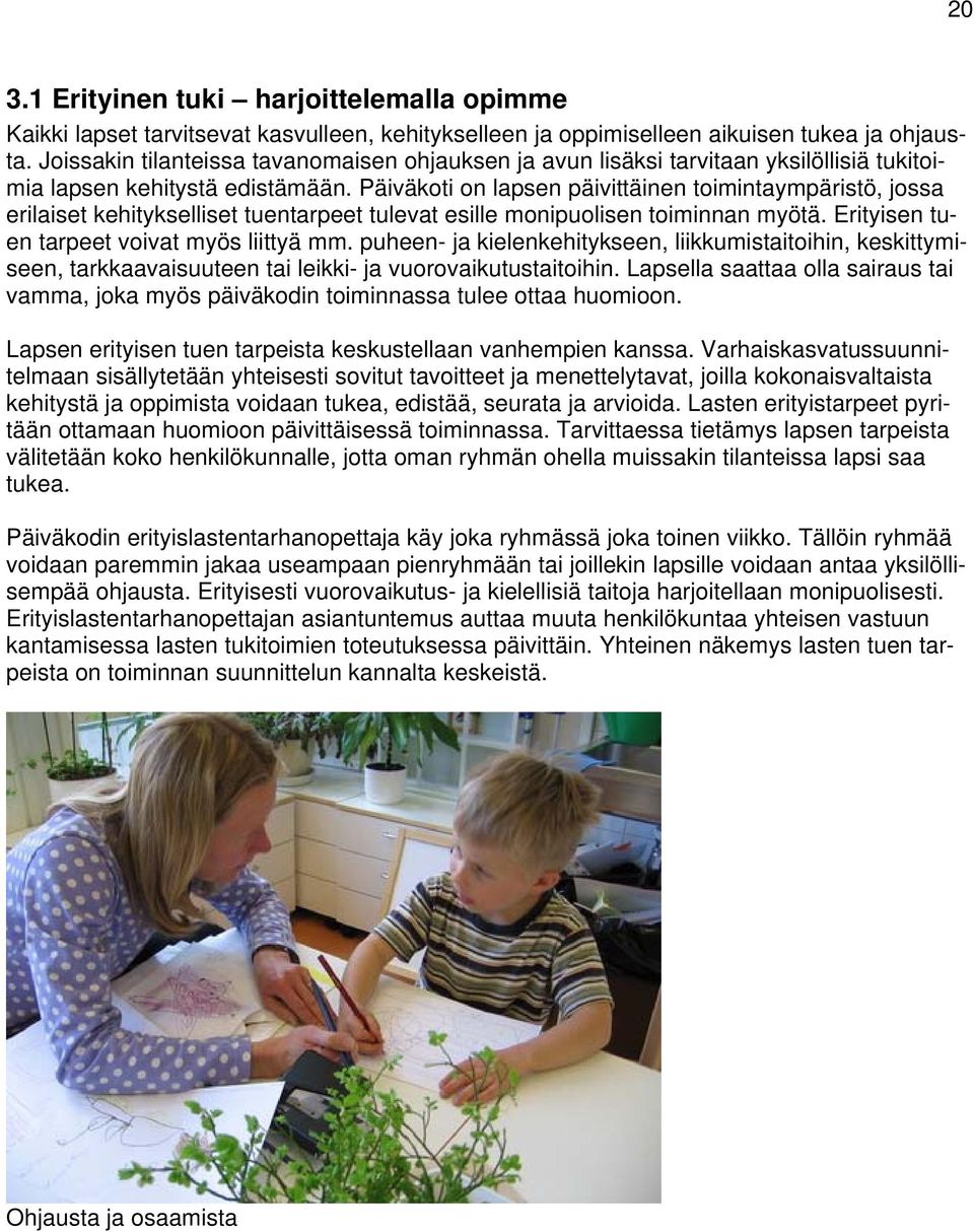 Päiväkoti on lapsen päivittäinen toimintaympäristö, jossa erilaiset kehitykselliset tuentarpeet tulevat esille monipuolisen toiminnan myötä. Erityisen tuen tarpeet voivat myös liittyä mm.