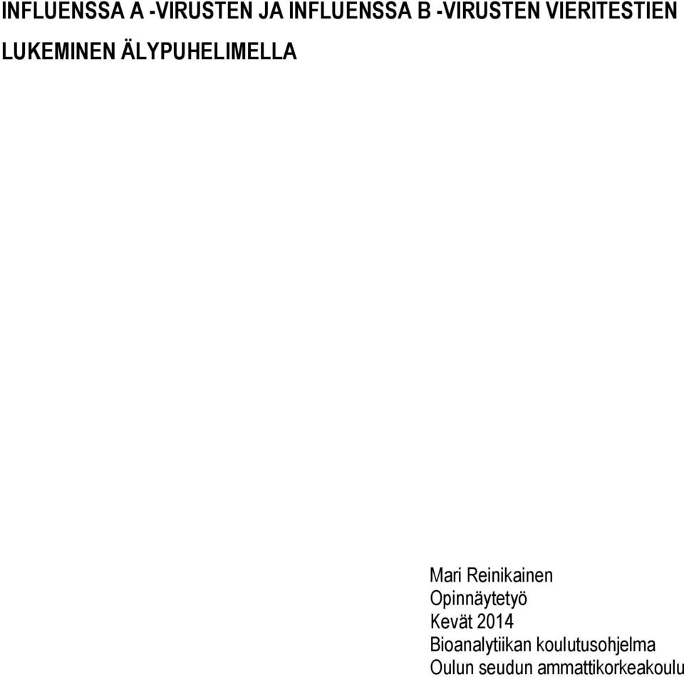 Mari Reinikainen Opinnäytetyö Kevät 2014