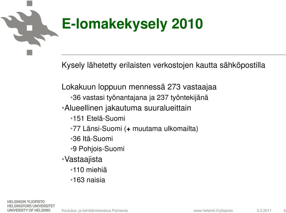 työntekijänä Alueellinen jakautuma suuralueittain 151 Etelä-Suomi 77 Länsi-Suomi