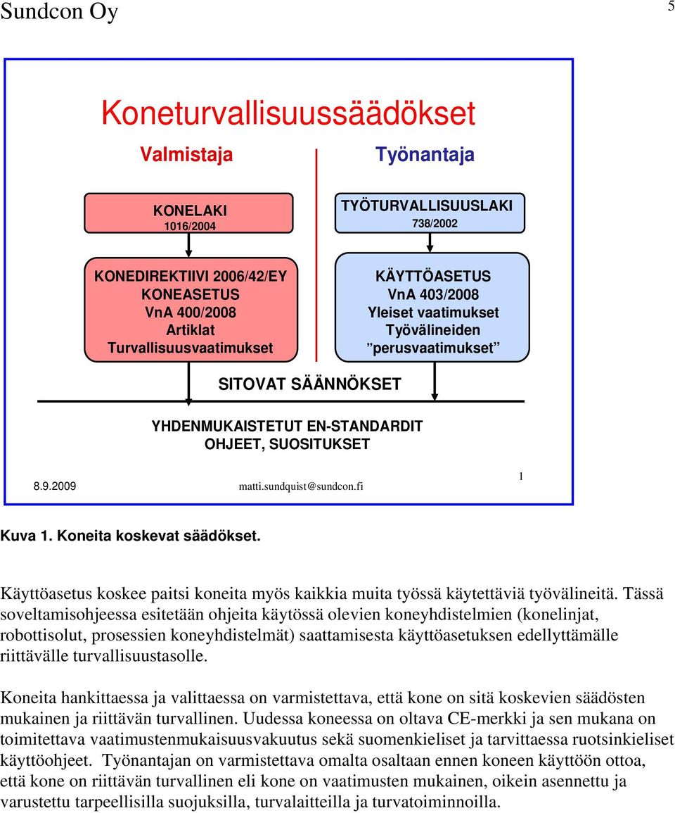 Koneita koskevat säädökset. Käyttöasetus koskee paitsi koneita myös kaikkia muita työssä käytettäviä työvälineitä.