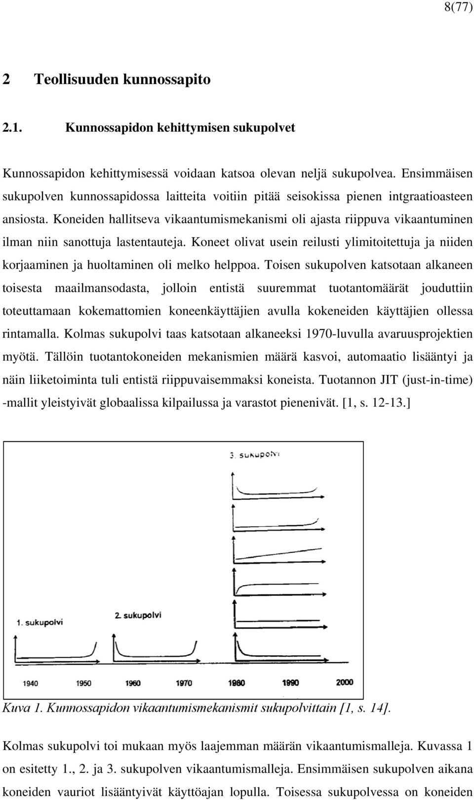 Koneiden hallitseva vikaantumismekanismi oli ajasta riippuva vikaantuminen ilman niin sanottuja lastentauteja.