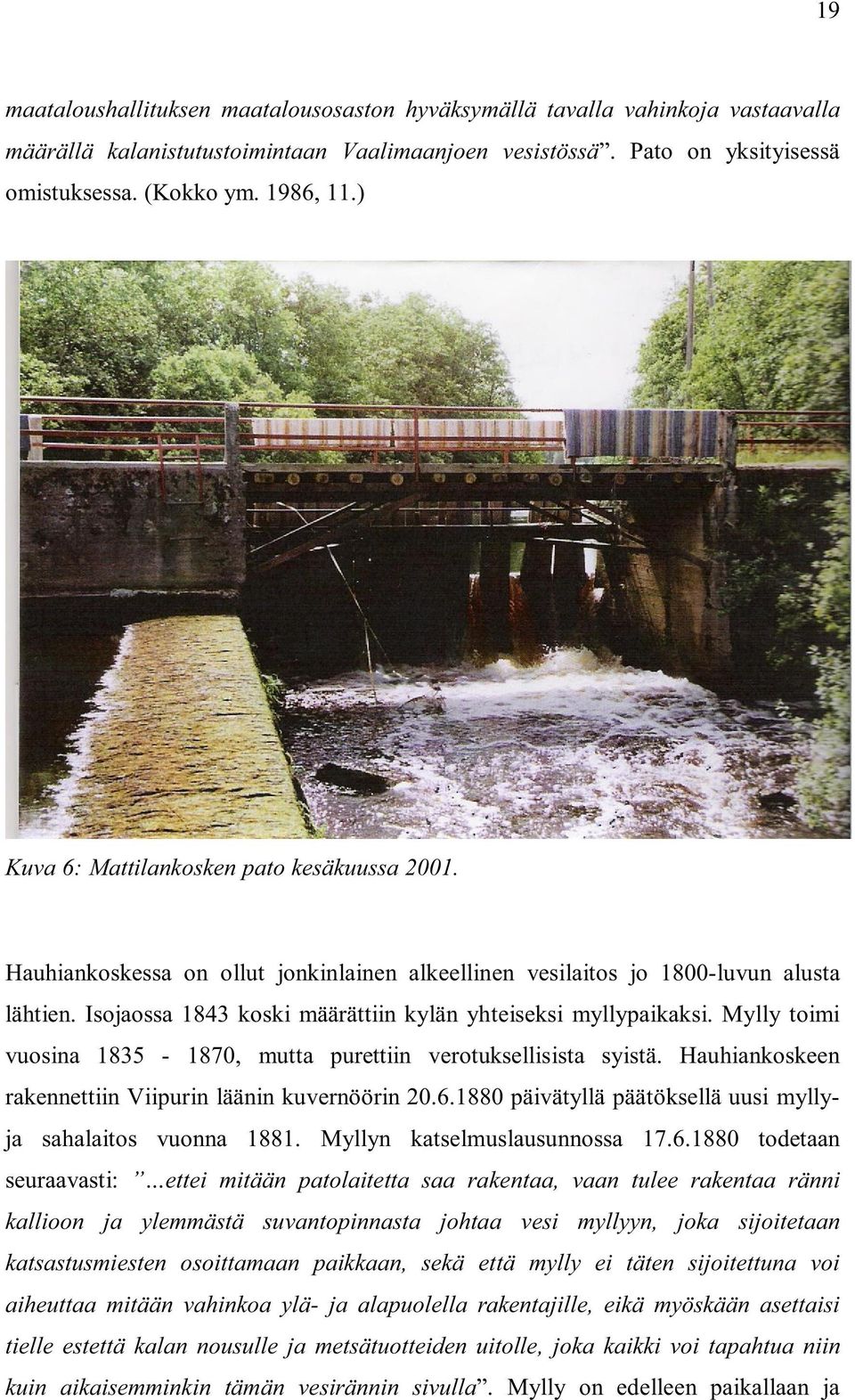 Isojaossa 1843 koski määrättiin kylän yhteiseksi myllypaikaksi. Mylly toimi vuosina 1835-1870, mutta purettiin verotuksellisista syistä. Hauhiankoskeen rakennettiin Viipurin läänin kuvernöörin 20.6.