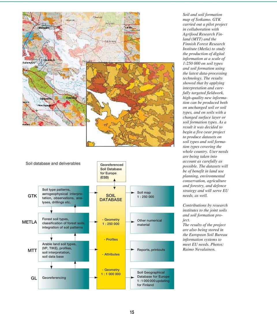 Europe (ESB) SOIL DATABASE - Geometry 1 : 250 000 - Profiles - Attributes Soil map 1 : 250 000 Other numerical material Reports, printouts Soil and soil formation map of Sotkamo.