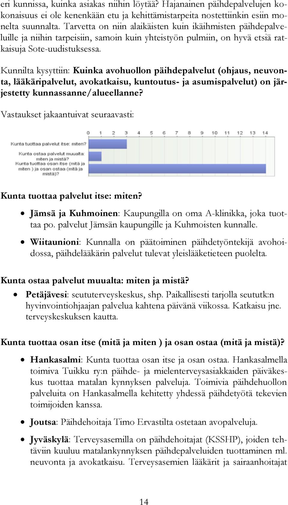 Kunnilta kysyttiin: Kuinka avohuollon päihdepalvelut (ohjaus, neuvonta, lääkäripalvelut, avokatkaisu, kuntoutus- ja asumispalvelut) on järjestetty kunnassanne/alueellanne?