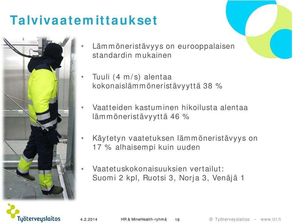 lämmöneristävyyttä 46 % Käytetyn vaatetuksen lämmöneristävyys on 17 % alhaisempi kuin uuden