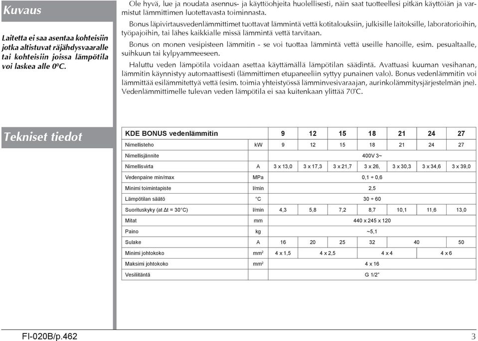 Bonus läpivirtausvedenlämmittimet tuottavat lämmintä vettä kotitalouksiin, julkisille laitoksille, laboratorioihin, työpajoihin, tai lähes kaikkialle missä lämmintä vettä tarvitaan.