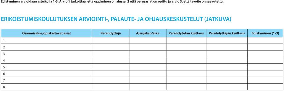 ERIKOISTUMISKOULUTUKSEN ARVIOINTI-, PALAUTE- JA OHJAUSKESKUSTELUT (JATKUVA)