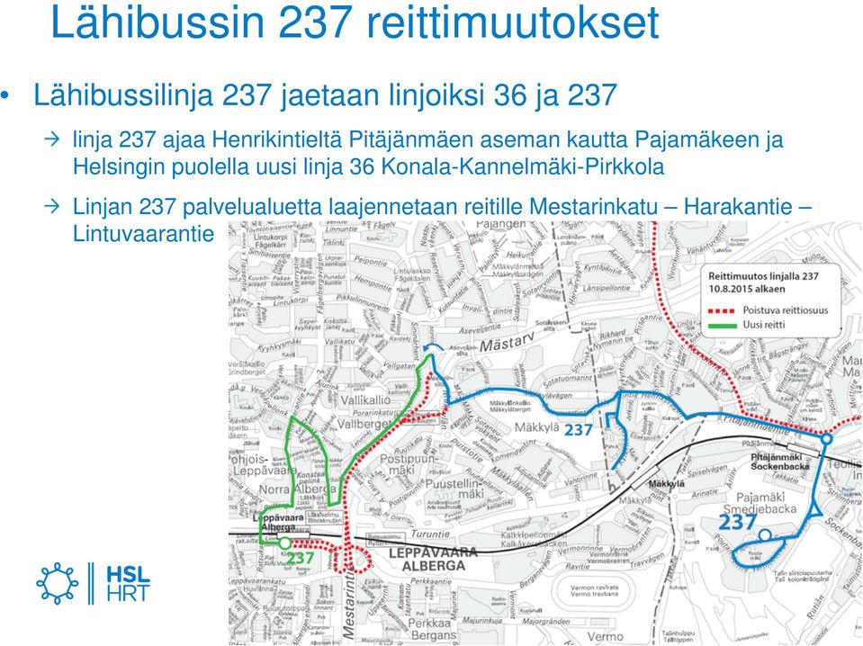 Helsingin puolella uusi linja 36 Konala-Kannelmäki-Pirkkola Linjan 237