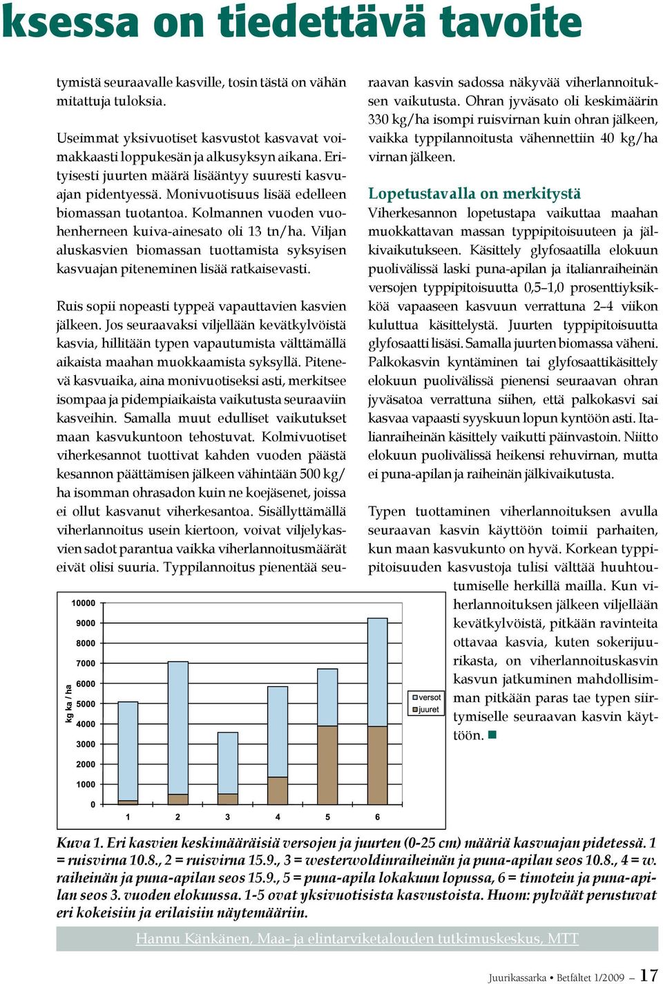Viljan aluskasvien biomassan tuottamista syksyisen kasvuajan piteneminen lisää ratkaisevasti. Ruis sopii nopeasti typpeä vapauttavien kasvien jälkeen.