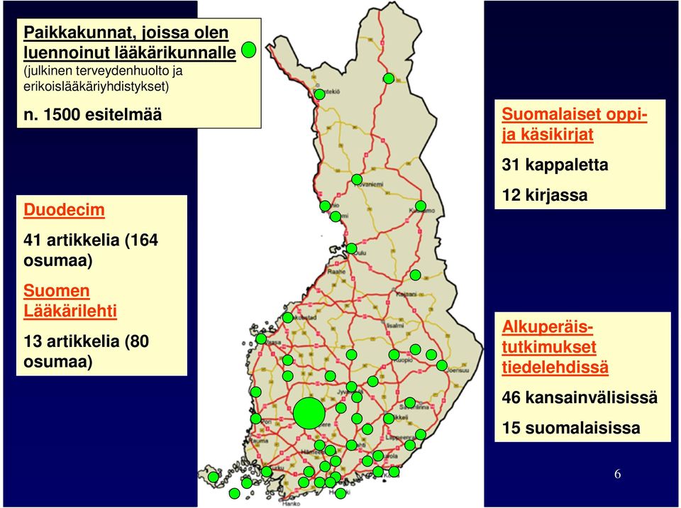 1500 esitelmää Duodecim 41 artikkelia (164 osumaa) Suomen Lääkärilehti 13 artikkelia