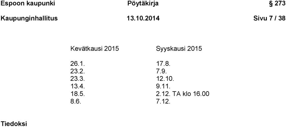 2014 Sivu 7 / 38 Kevätkausi 2015 Syyskausi 2015