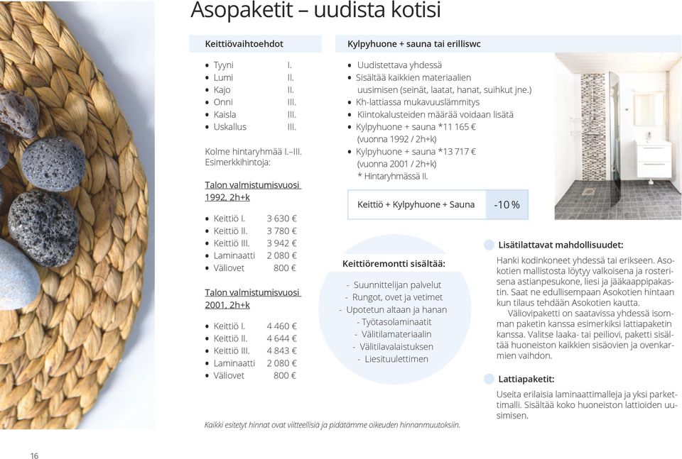 4 843 2 080 Väliovet 800 Uudistettava yhdessä Sisältää kaikkien materiaalien uusimisen (seinät, laatat, hanat, suihkut jne.