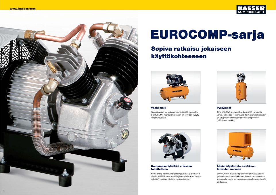 Kompressoriyksikkö erikseen toimitettuna Korvaavana hankintana tai kytkettäväksi jo olemassa oleviin, säiliöllä varustettuihin järjestelmiin kompressoriyksikkö voidaan toimittaa myös