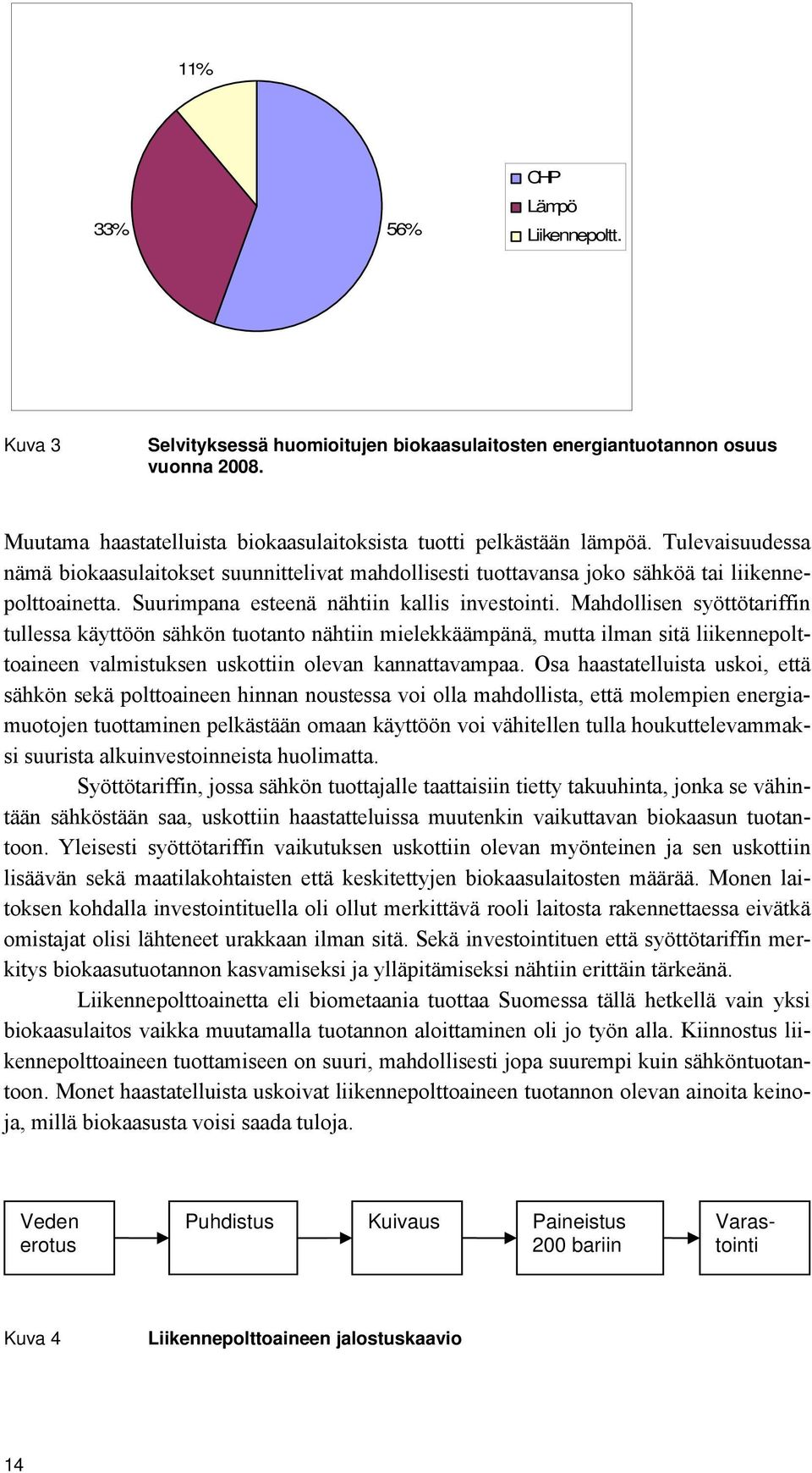 Mahdollisen syöttötariffin tullessa käyttöön sähkön tuotanto nähtiin mielekkäämpänä, mutta ilman sitä liikennepolttoaineen valmistuksen uskottiin olevan kannattavampaa.