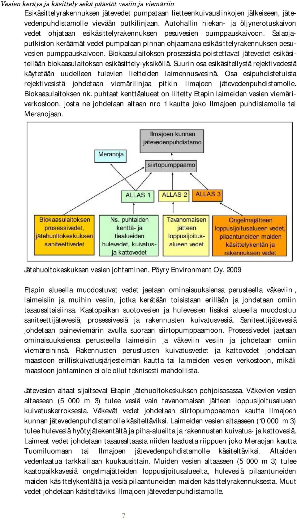 Salaojaputkiston keräämät vedet pumpataan pinnan ohjaamana esikäsittelyrakennuksen pesuvesien pumppauskaivoon.