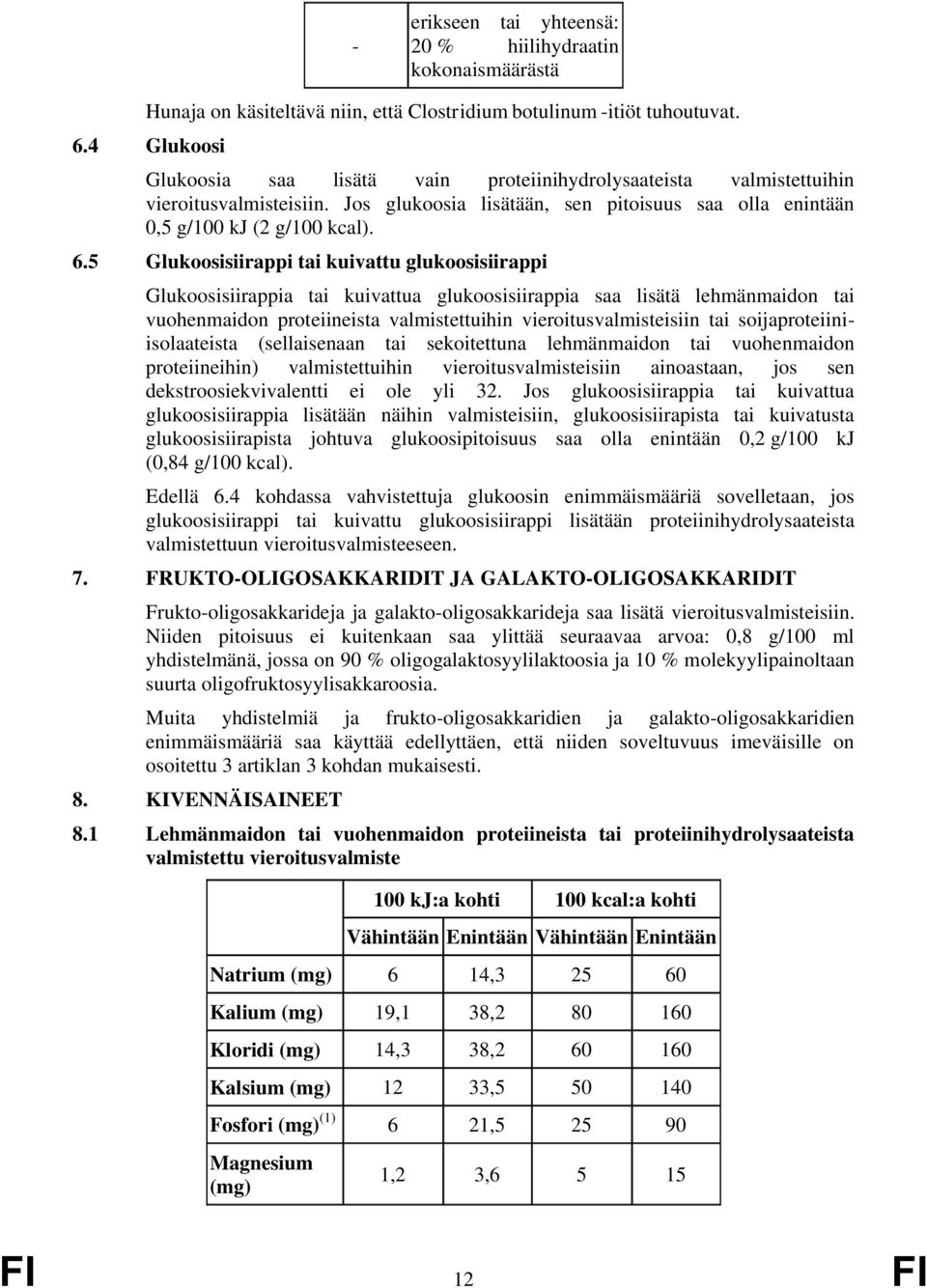 5 Glukoosisiirappi tai kuivattu glukoosisiirappi Glukoosisiirappia tai kuivattua glukoosisiirappia saa lisätä lehmänmaidon tai vuohenmaidon proteiineista valmistettuihin vieroitusvalmisteisiin tai