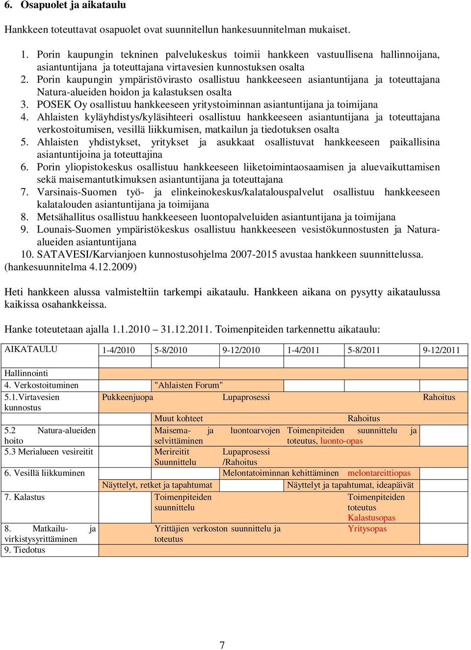 Porin kaupungin ympäristövirasto osallistuu hankkeeseen asiantuntijana ja toteuttajana Natura-alueiden hoidon ja kalastuksen osalta 3.